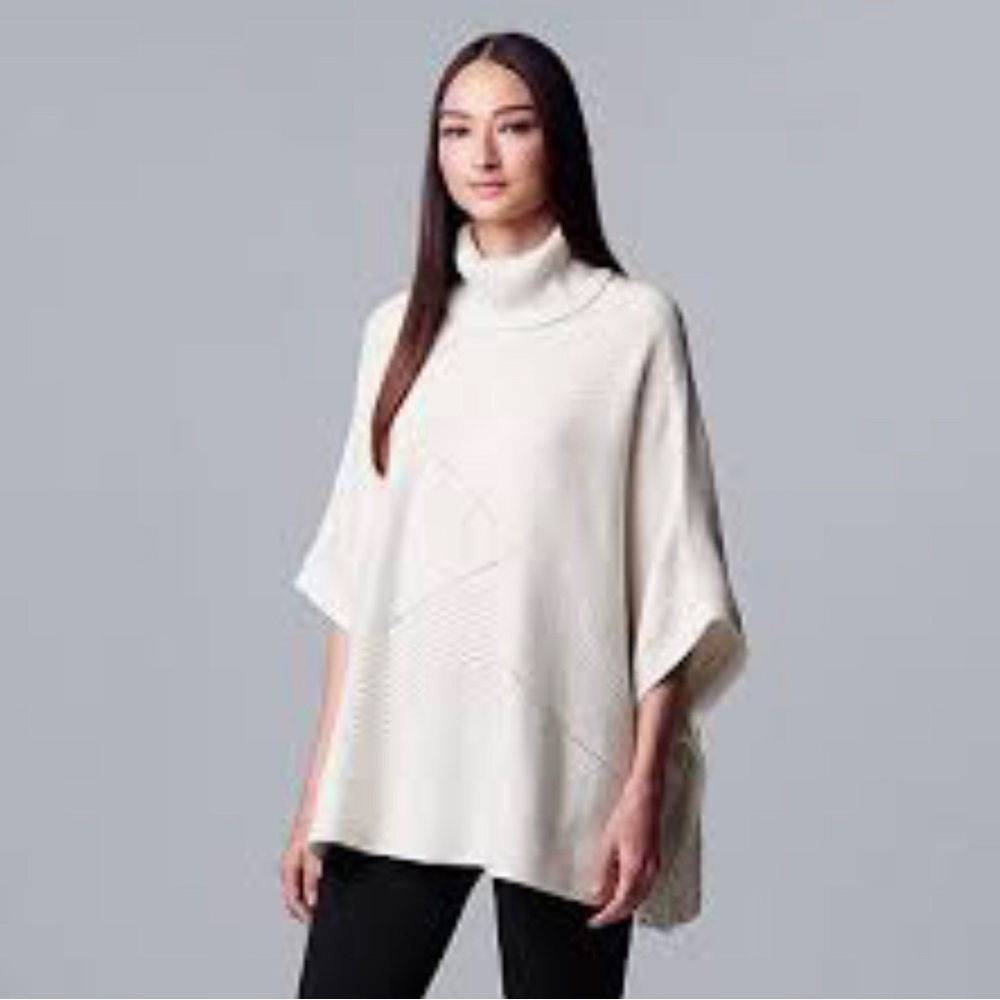 Karlie Cowl Neck Cable Knit Poncho in Cream OS